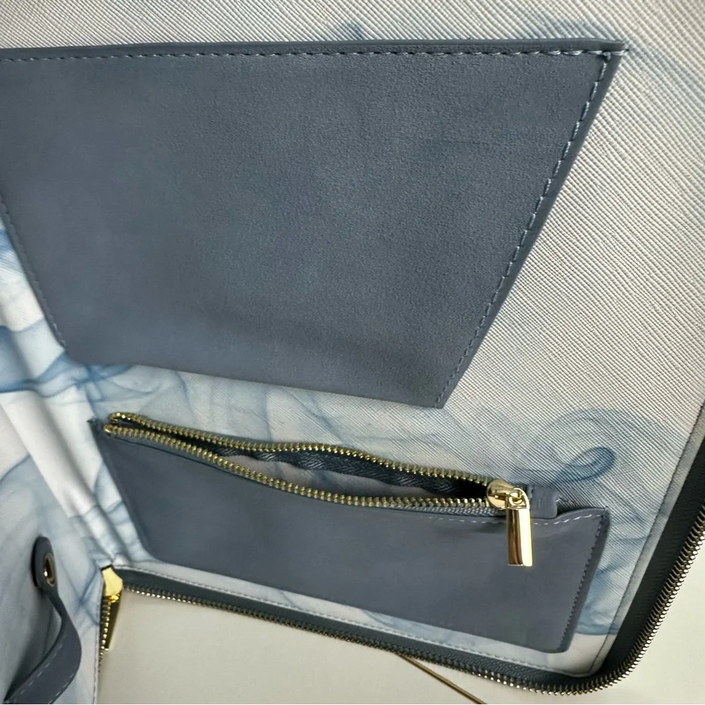 Light Blue Zippered Tablet Folio Soft Suede Like Feel Marbled Interior 